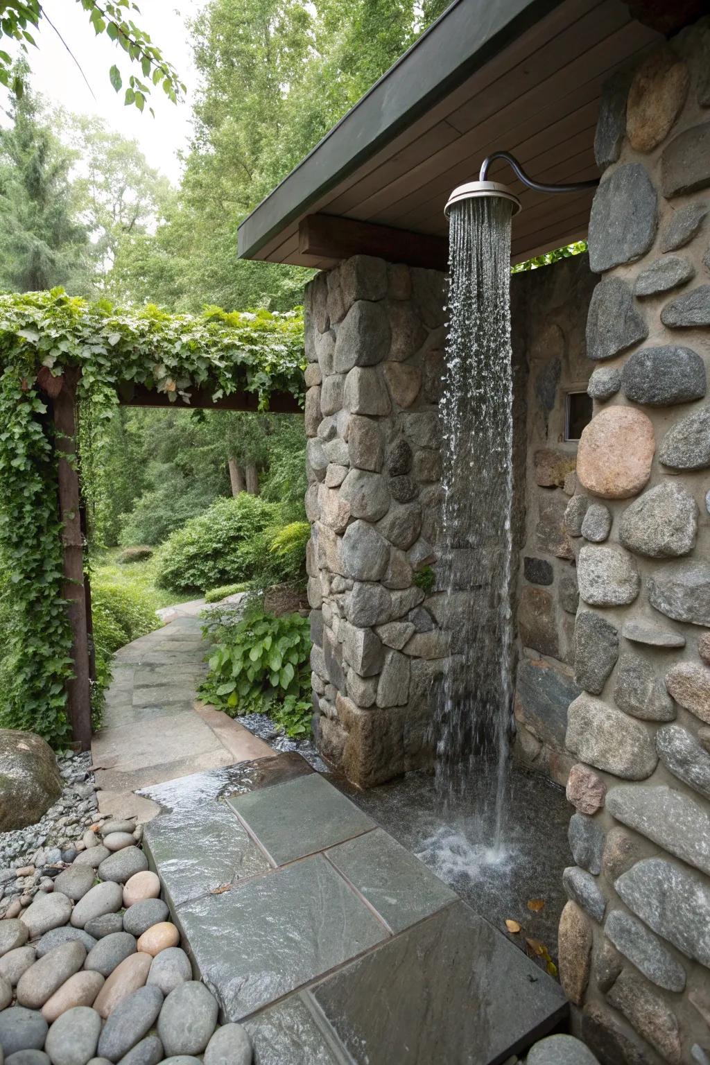 A cascading trait imparts a singular constituent to rock showers.