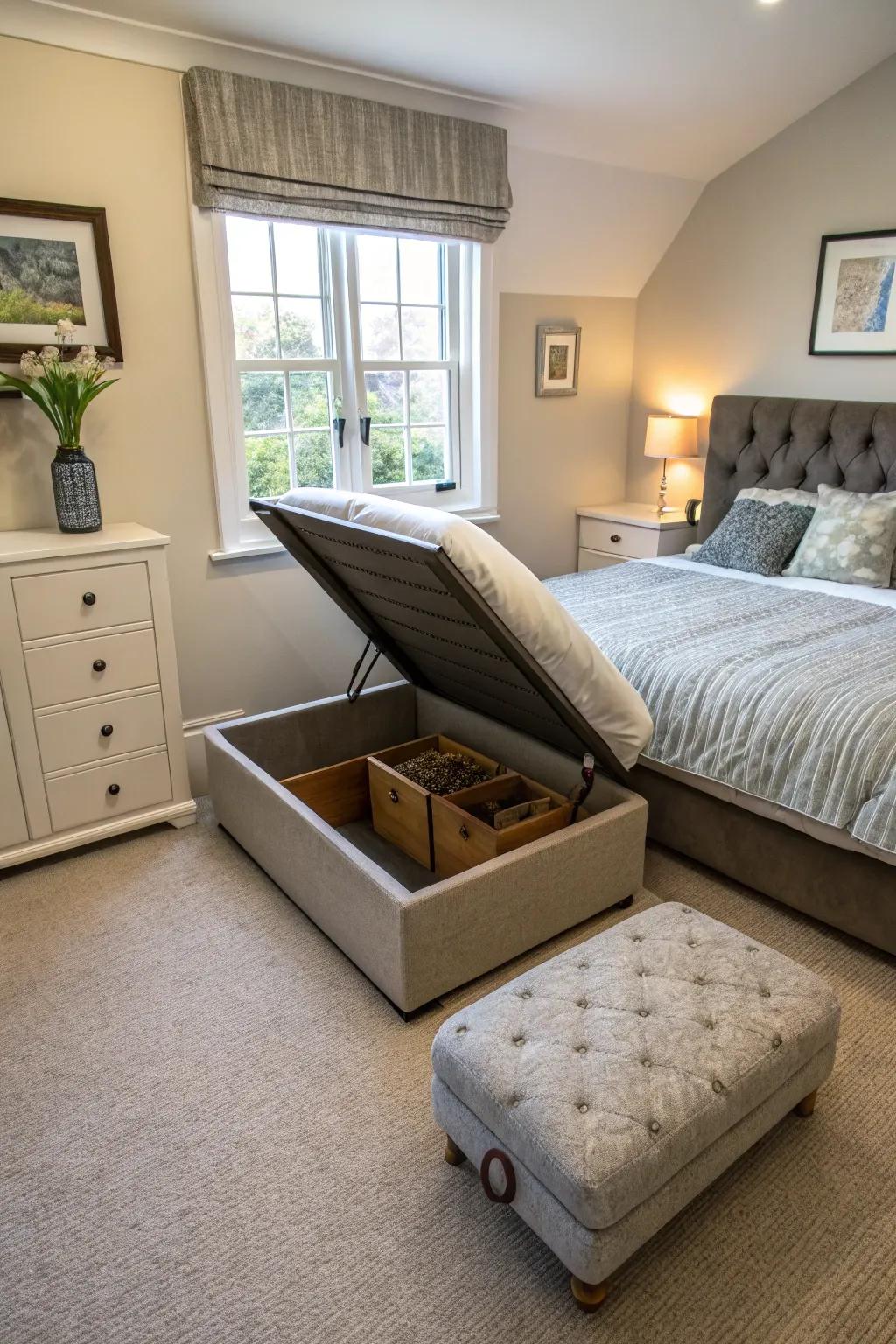 Hidden compartments keep clutter out of sight.