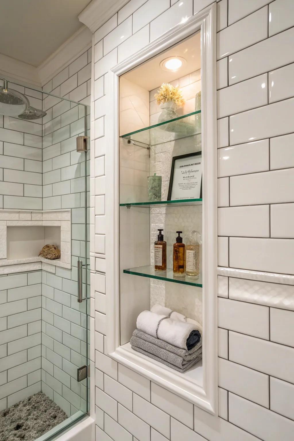 A useful niche fitted with extra shelving.