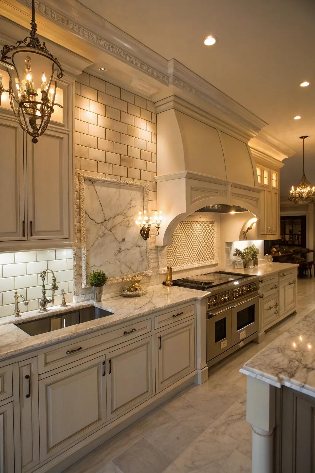 Marble standard tiles bring an elegant and sophisticated touch to the kitchen.
