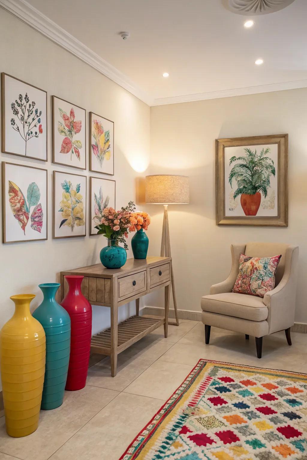 Colorful accessories make the decor more lively.