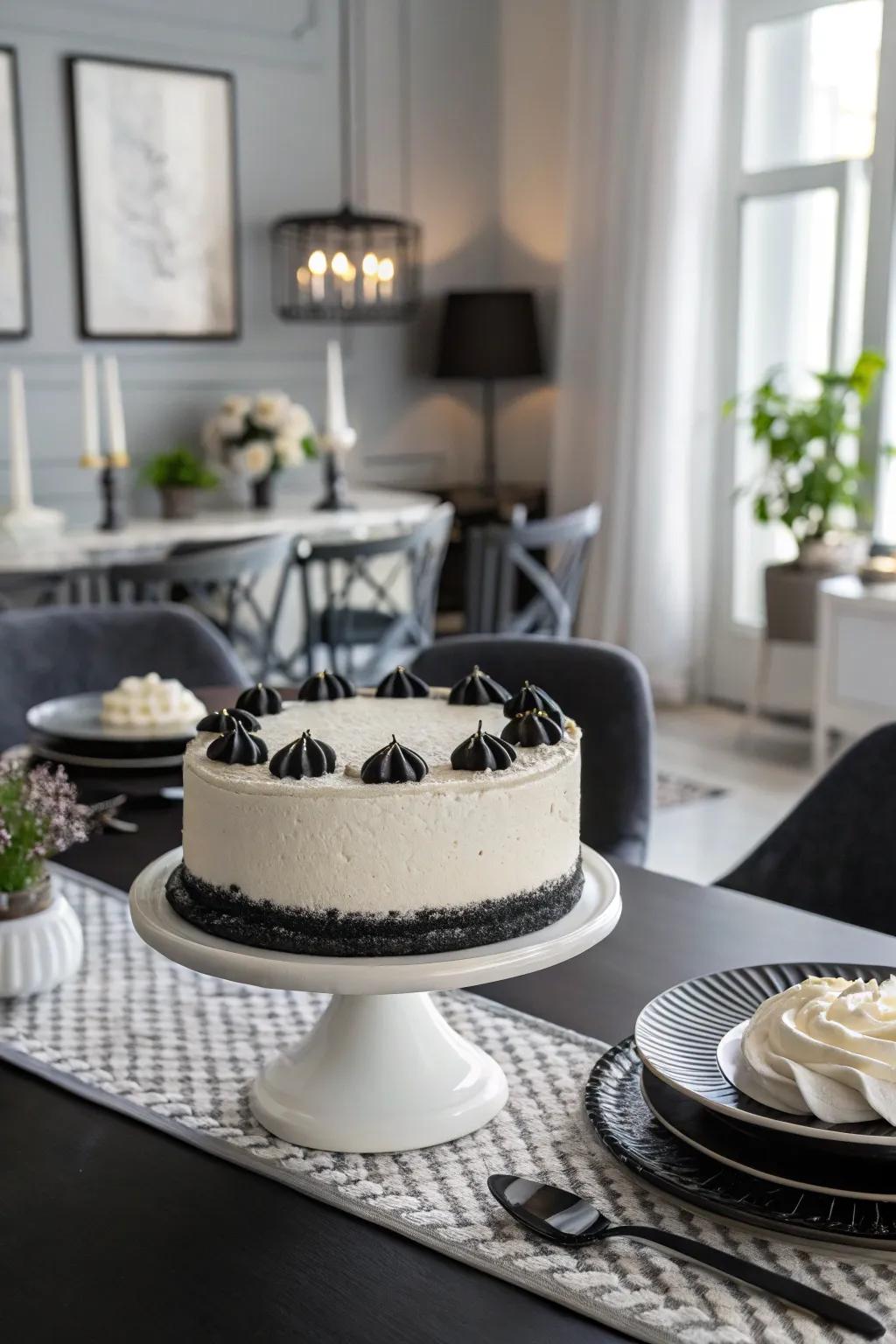A refined monochrome cake that emanates enduring elegance.