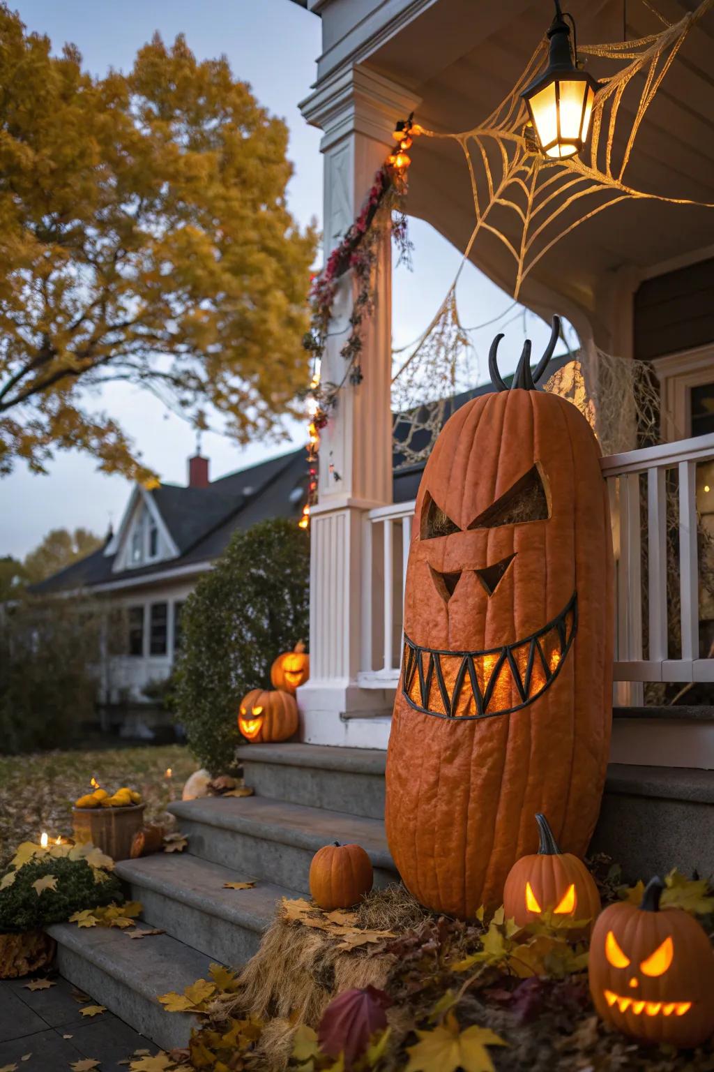 Construct a monstrous masterpiece by uniting various monster features on a singular pumpkin.
