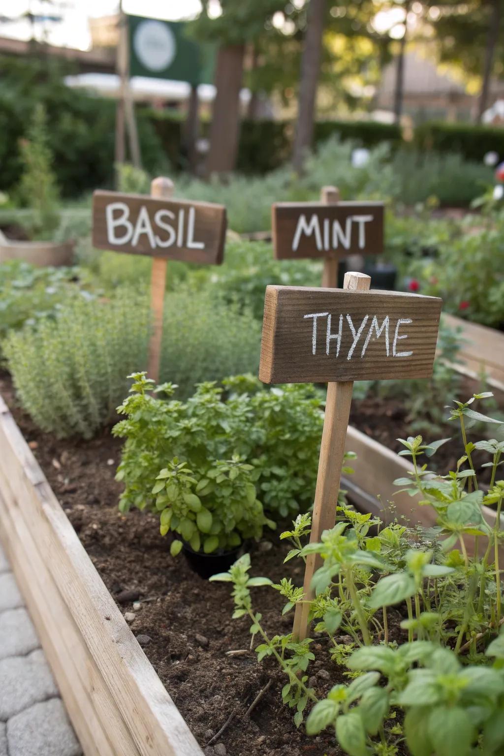 Herb labels adding beauty and clarity to your tea garden.