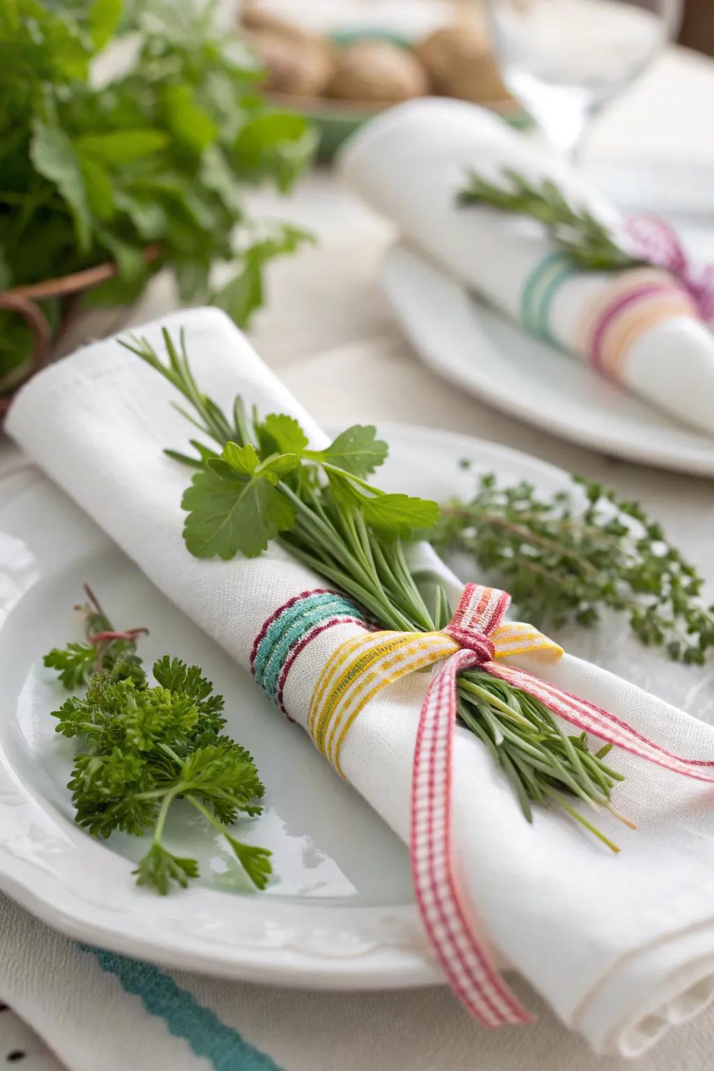DIY napkin rings add a personal and elegant touch.