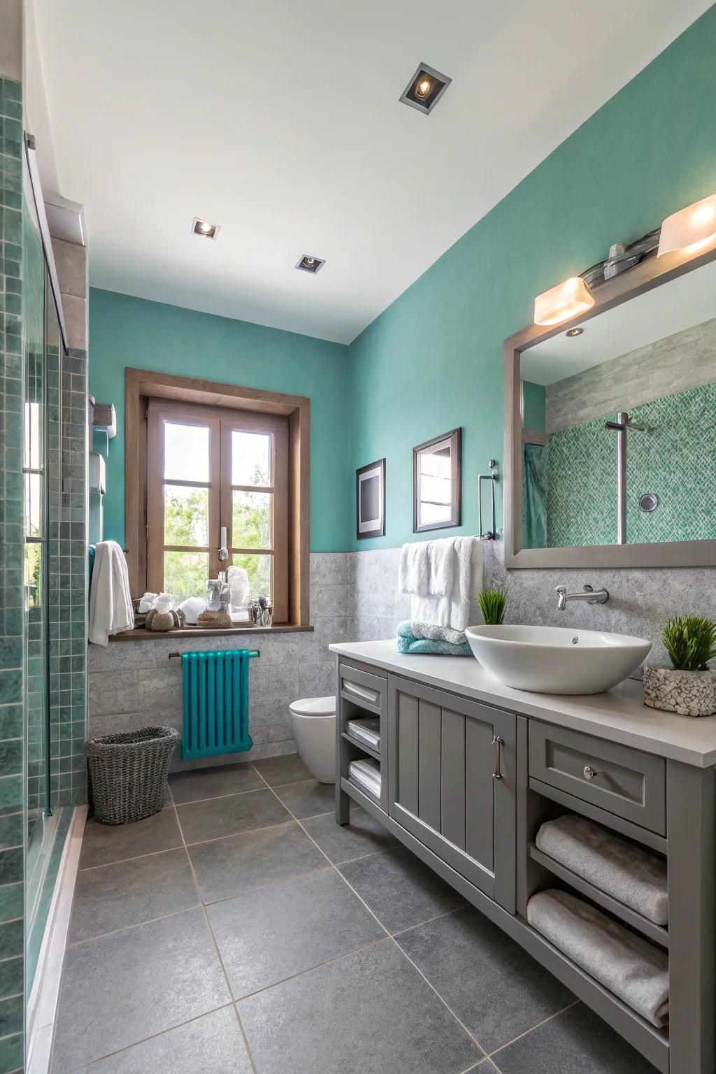 Achieve cool sophistication with aquatic green and grey.
