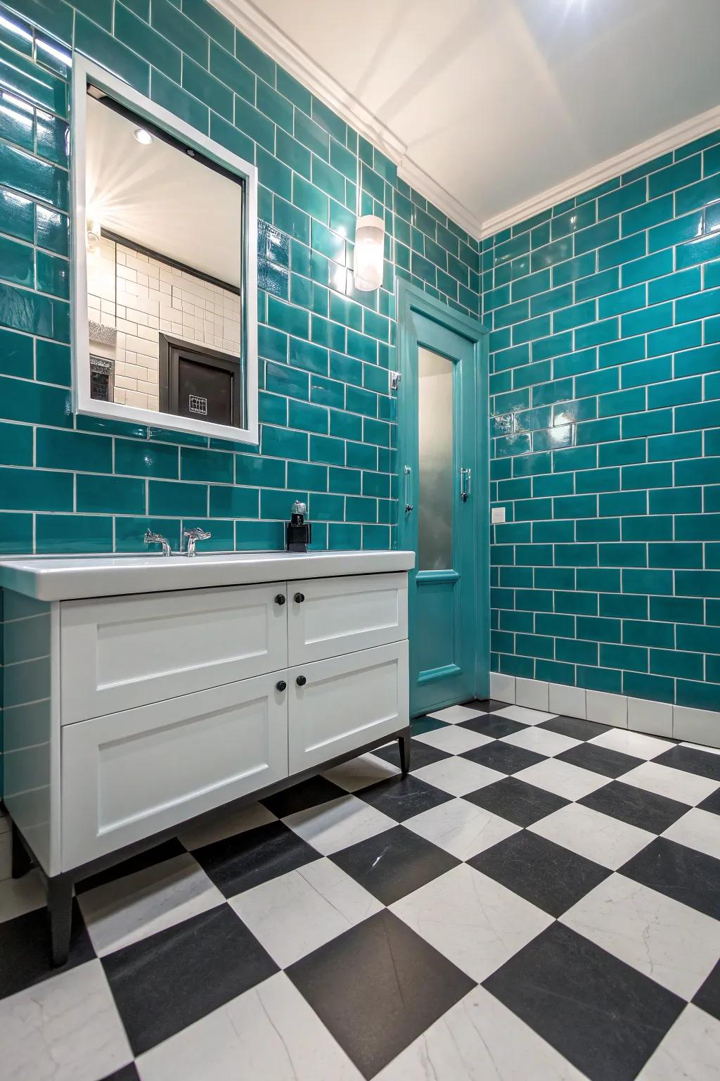 Contrasting floors can accentuate the visual impact of aqua bricks.