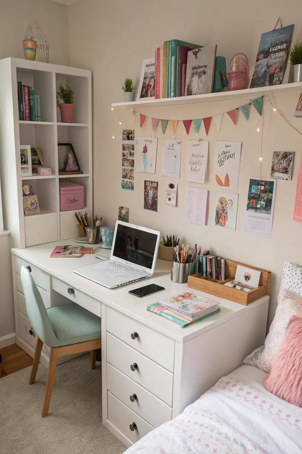A functional desk area improves productivity in a teenage girl's room.