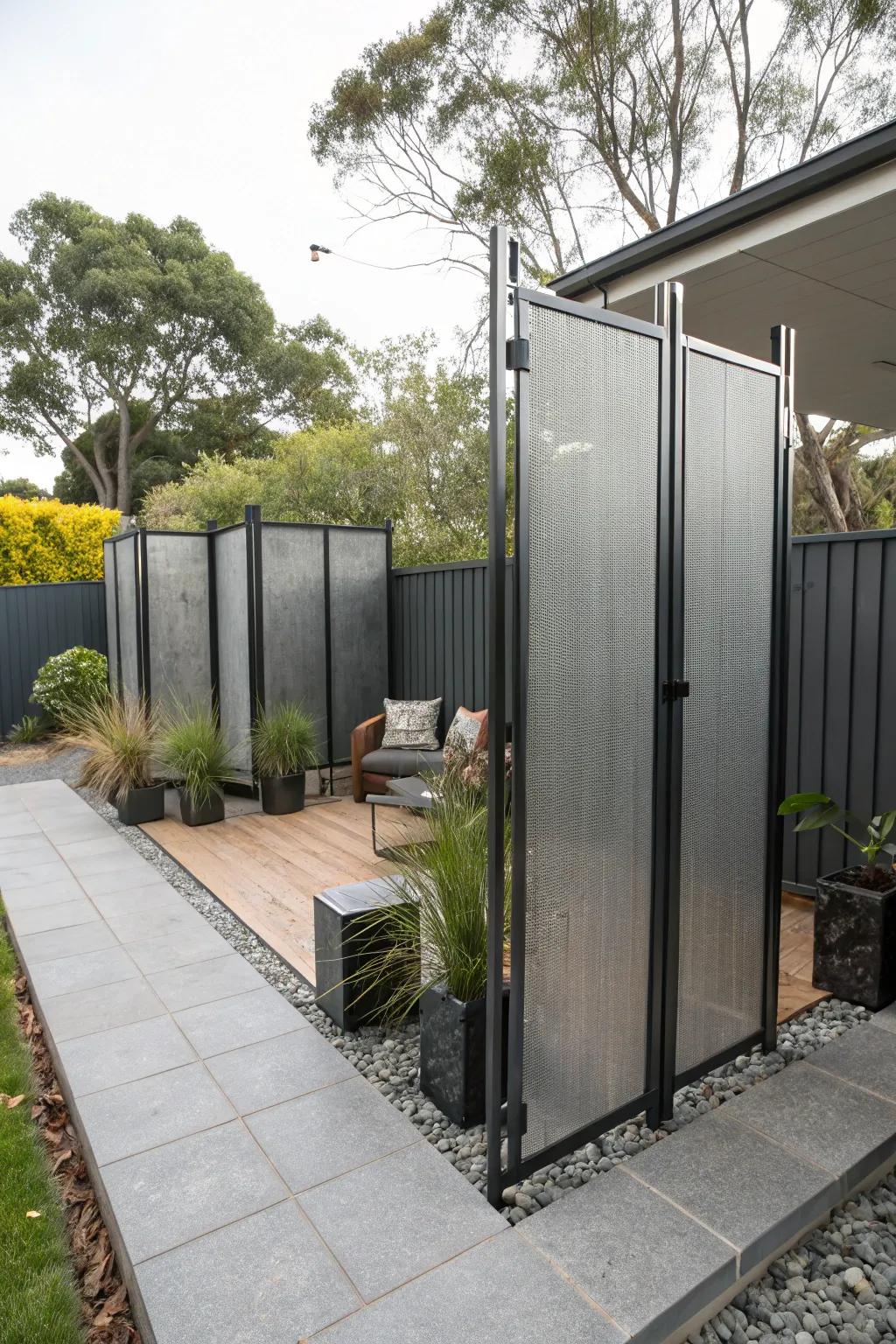 Steel display dividers contribute an artistic touch to privacy solutions.