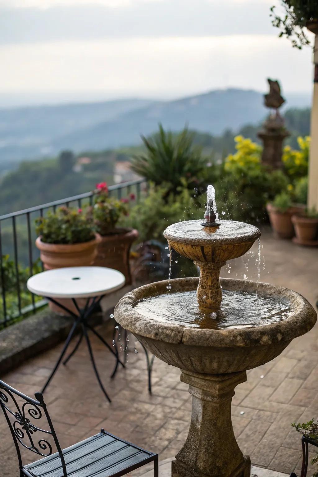 Water features introduce a serene and calming component to patios.