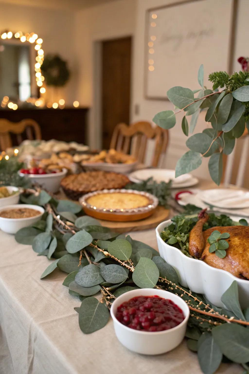 The garland accents give the buffet a more opulent feel.
