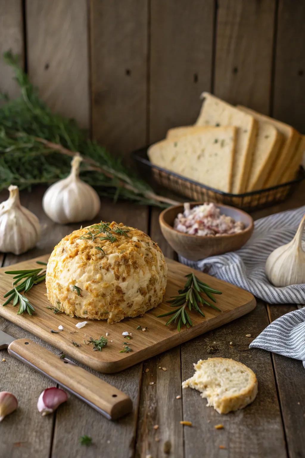 Cooked onion and garlic cheese ball for a gourmet taste.