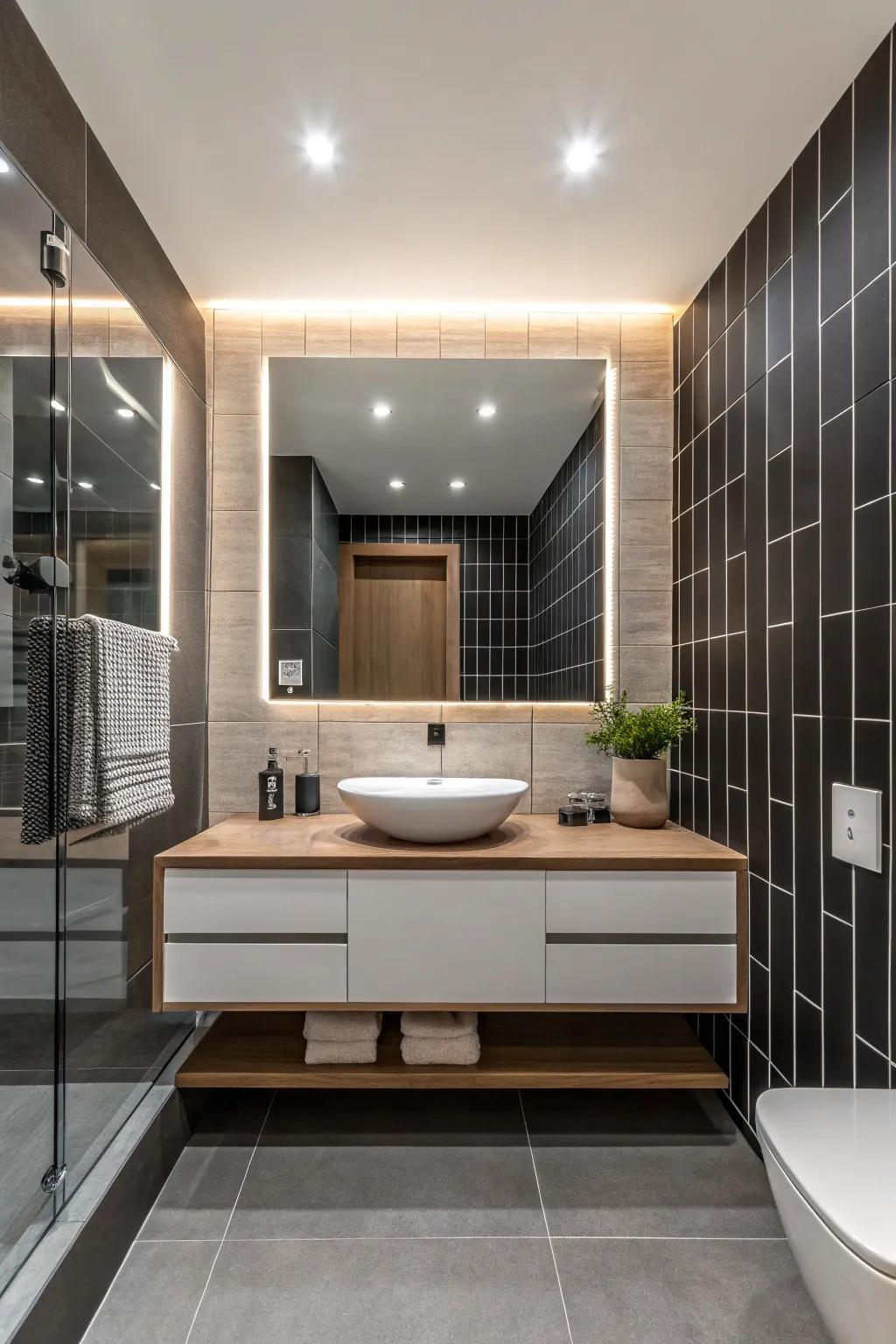 Square edge trims provide a bold and modern aesthetic to tiled spaces.