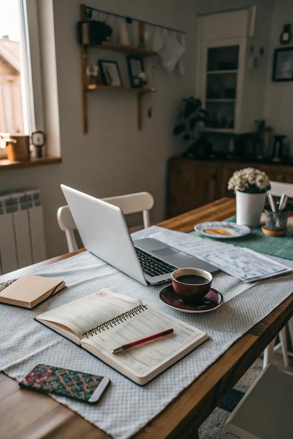 Eating areas can serve as practical workspaces, optimizing functionality in small dwellings.