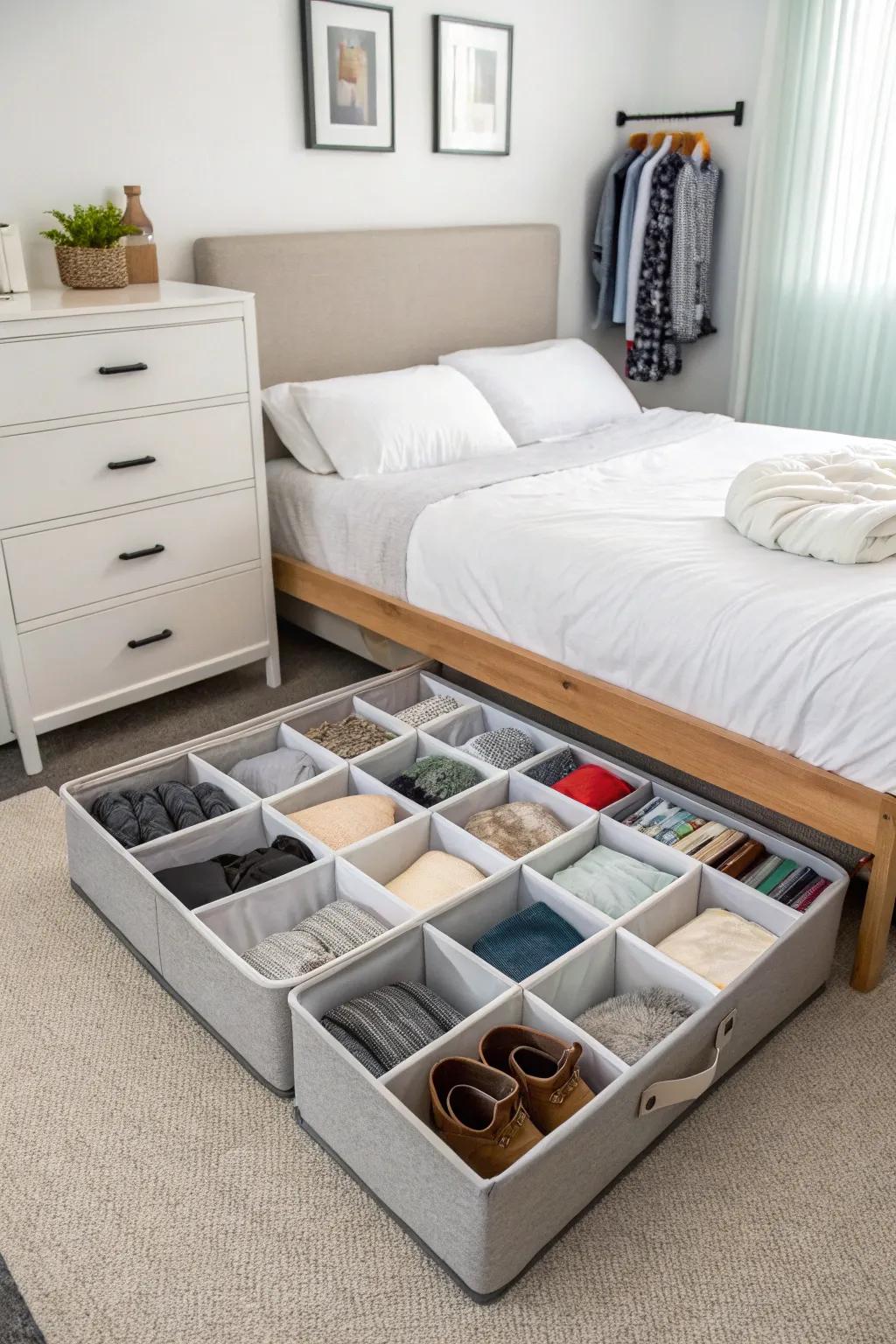 Under-bed storage is just right for keeping clutter hidden from view.