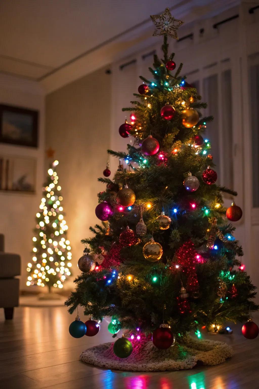 LED lights maintain a secure and cheerful tree.
