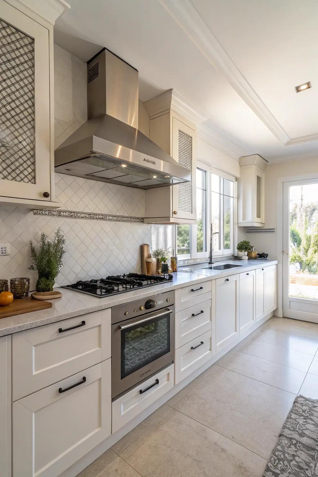 Vented cabinets offer practicality while preserving a refined kitchen design.
