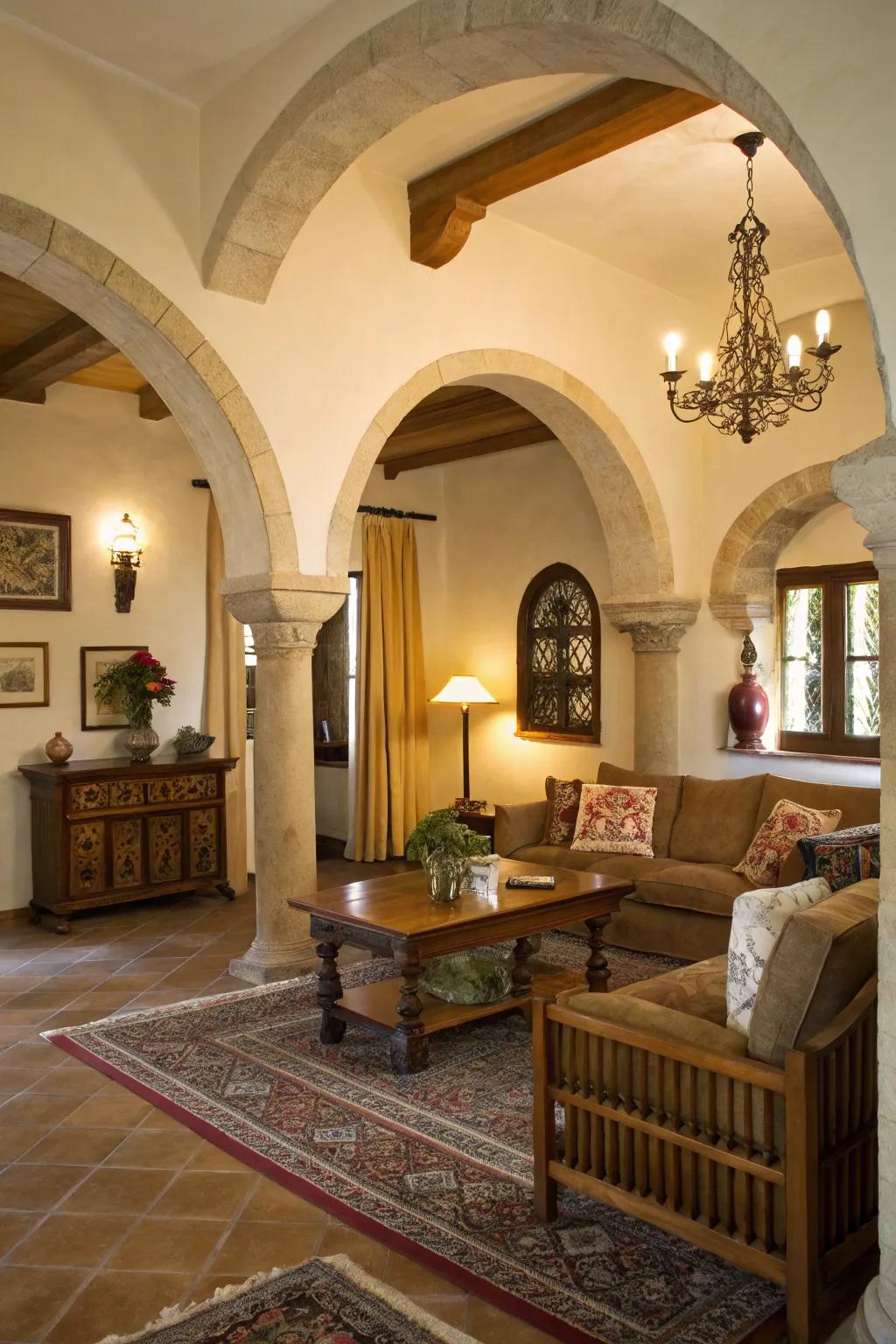 Architectural elements add grandeur to this classic living room.