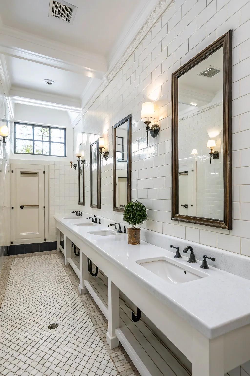 A white bathroom focusing on balance, establishing a harmonious and tranquil atmosphere.