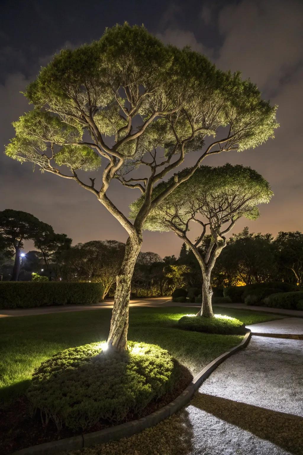 Craft a dramatic focal point by emphasizing a pair of trees.