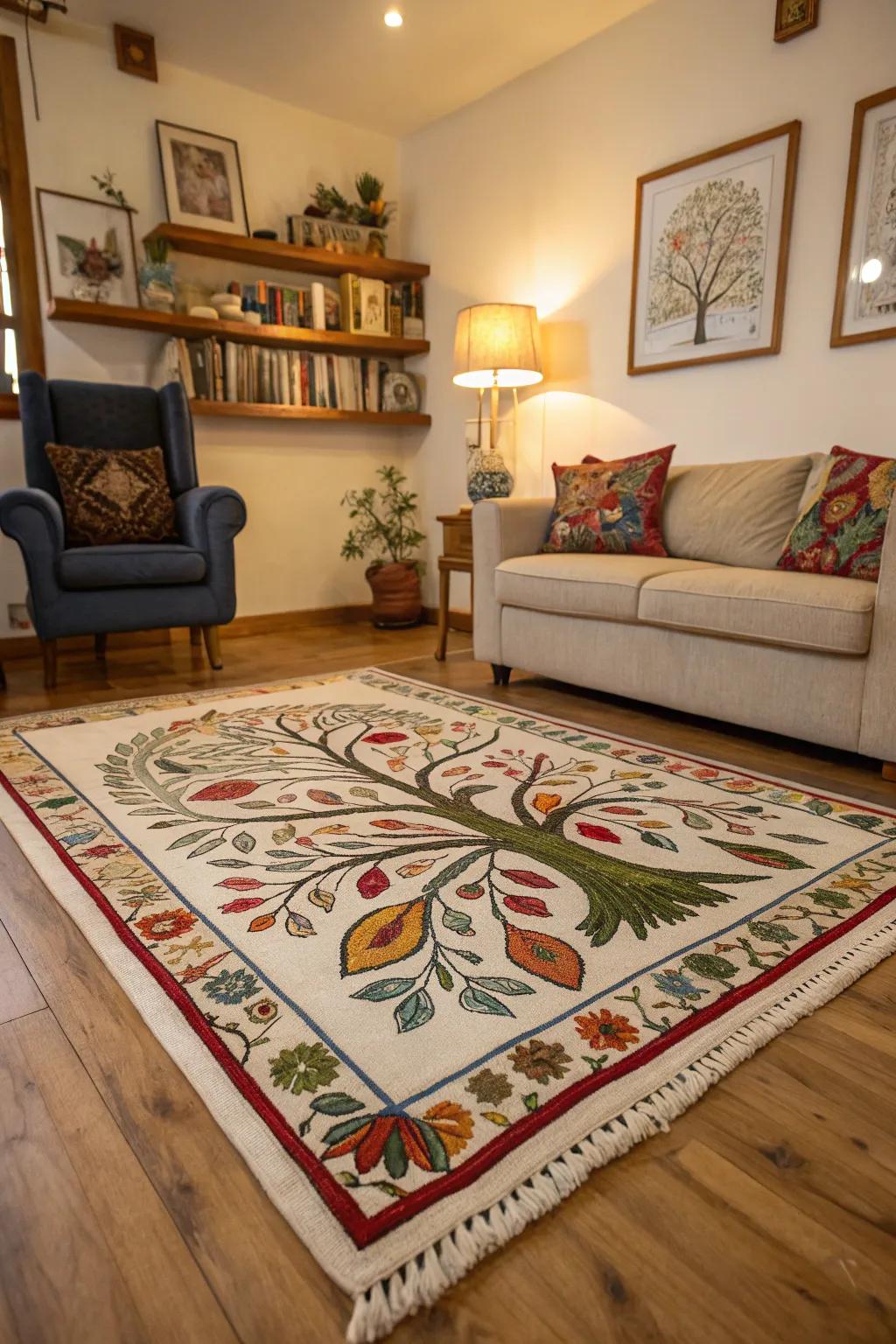 An Arbor Vitae rug adds warmth and design to a cozy living space.