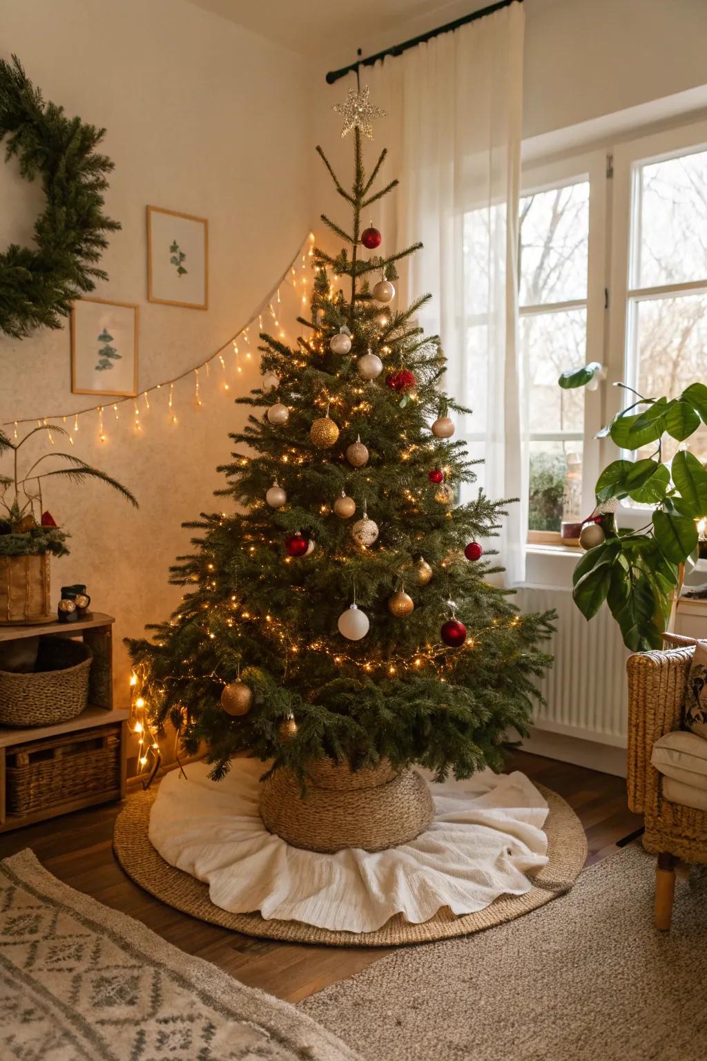 Recycled paper provides a chic and sustainable tree skirt option.
