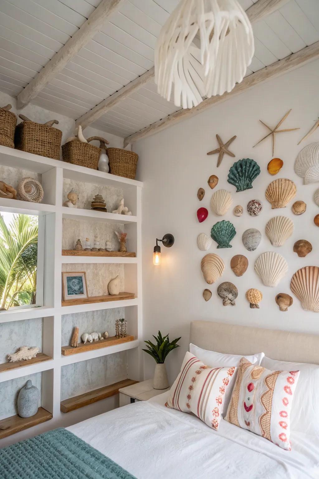Maritime shell ornamentation evokes beach memories and adds tropical charm.