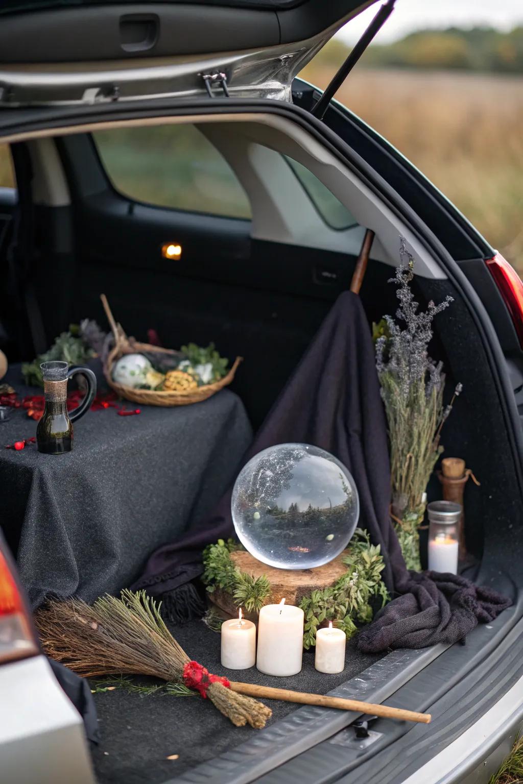 A crystal orb contributes a mystical element to your arrangement.