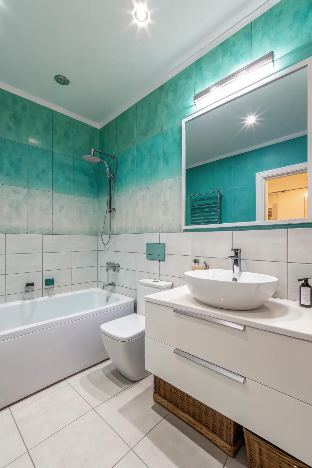 Gradient walls design a tranquil, spa-like bathroom atmosphere.