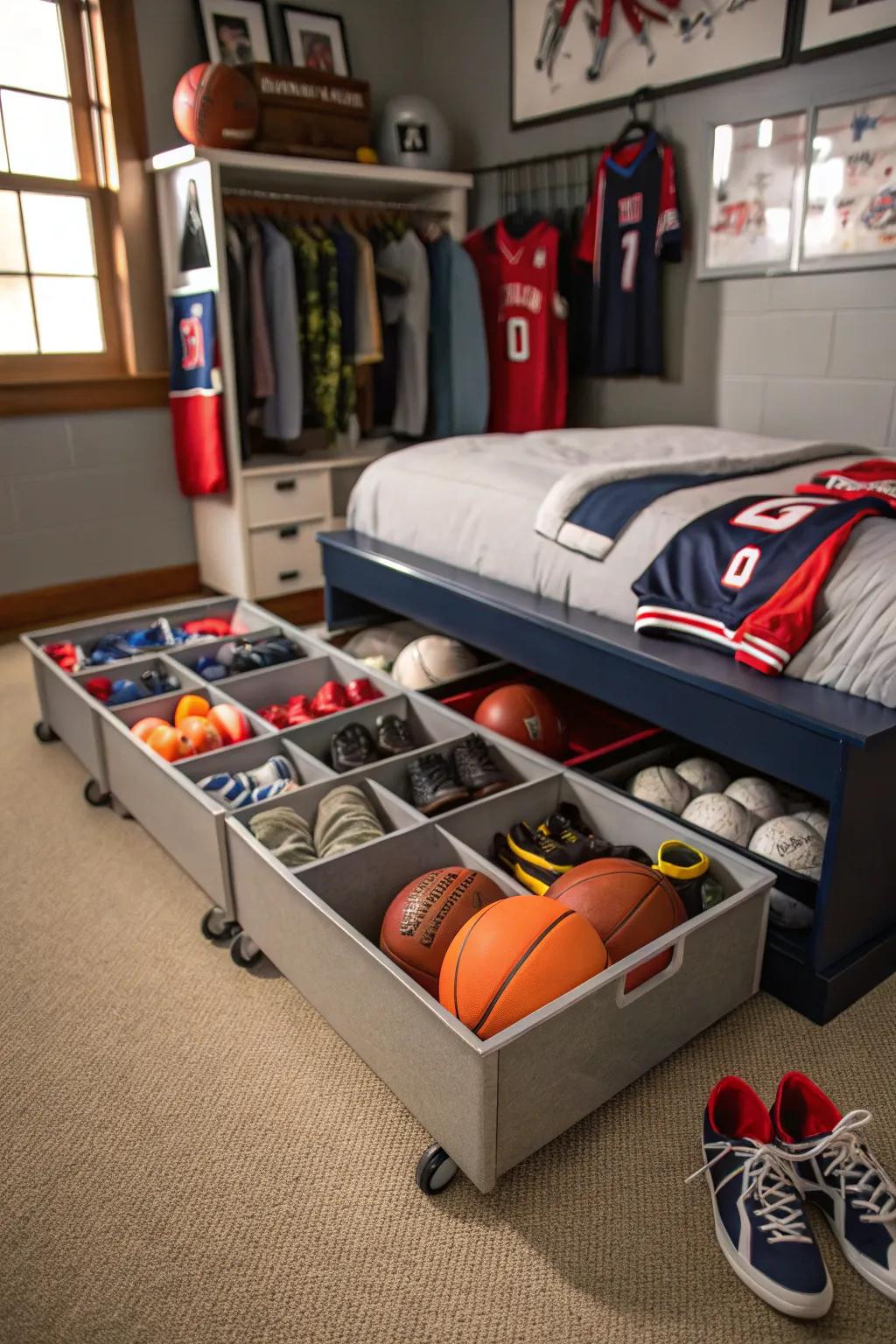 Tackle clutter with gear storage.