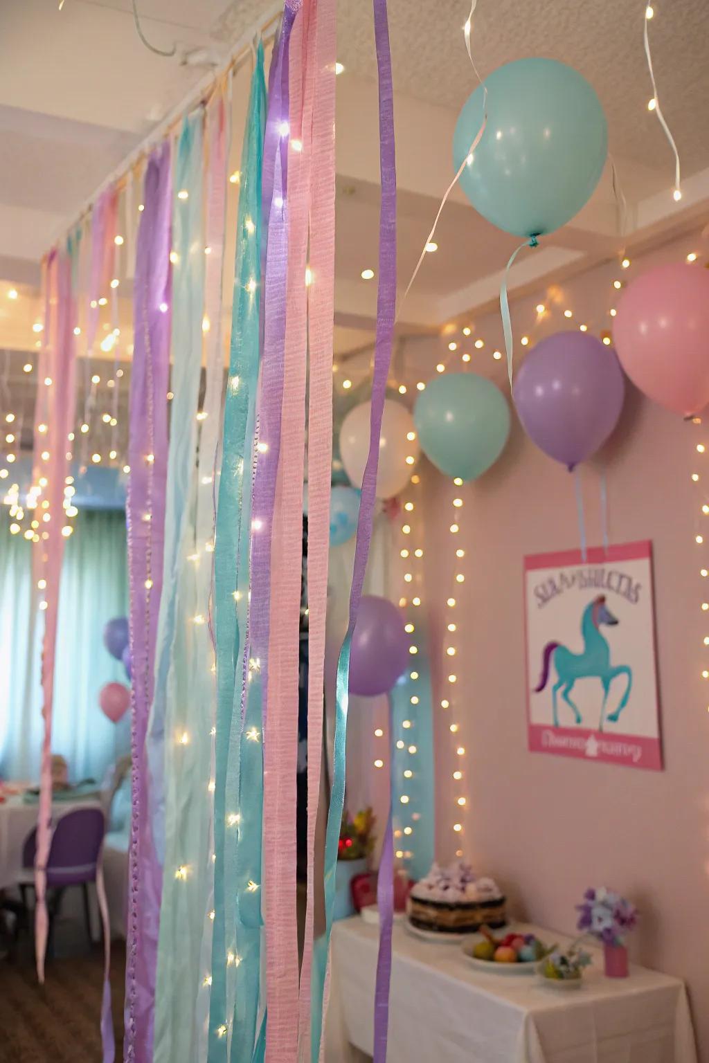 Prism accents with streamers and lights.