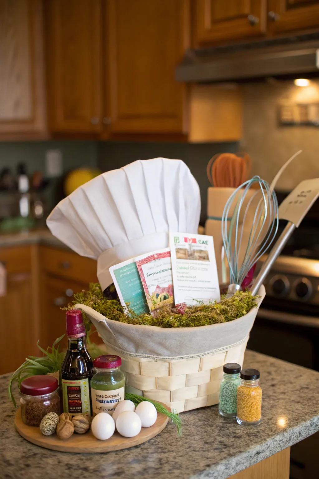 A cuisine expert's headwear basket designed for the culinary enthusiast.