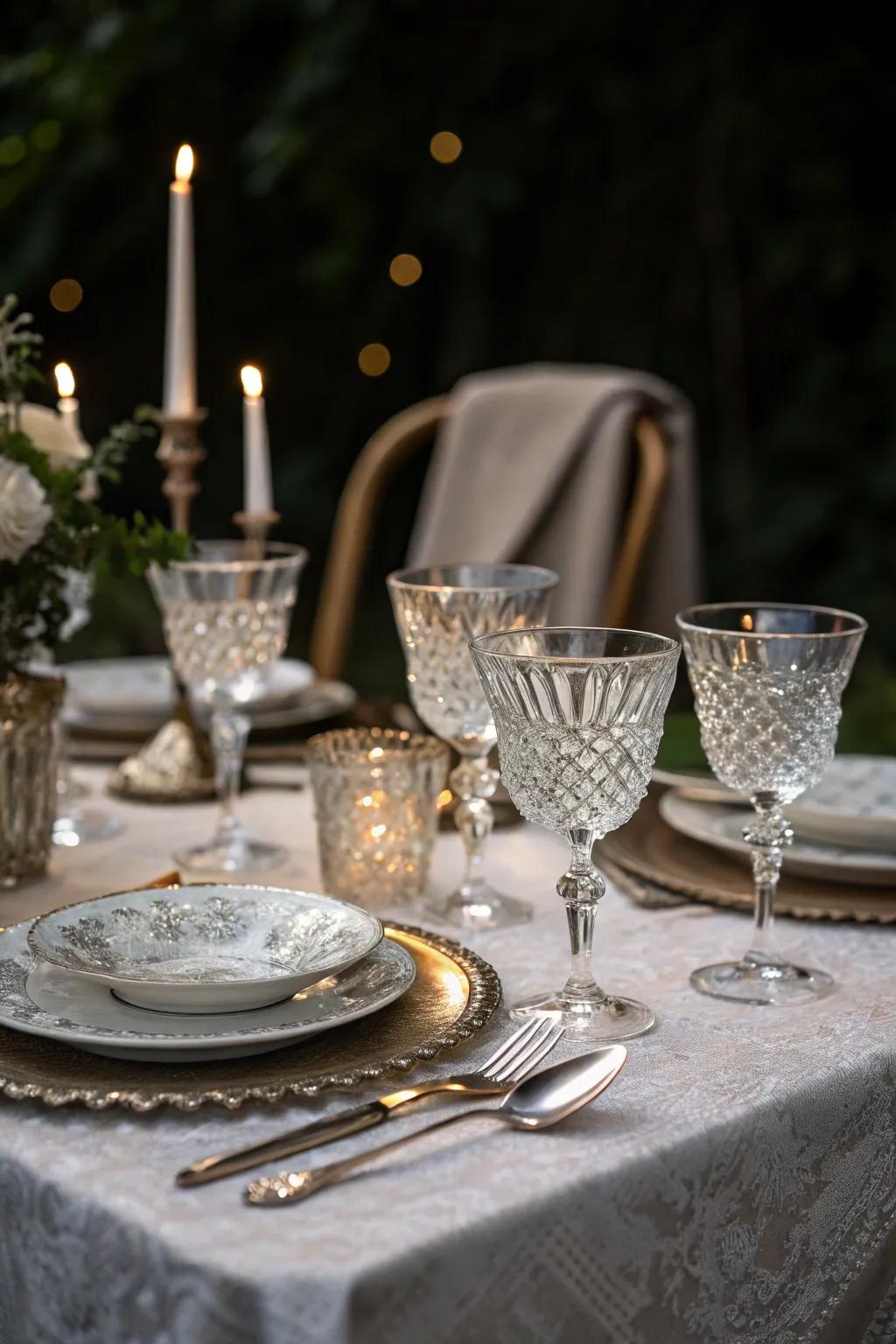 Vintage crystal and silver impart timeless elegance to your celebration.
