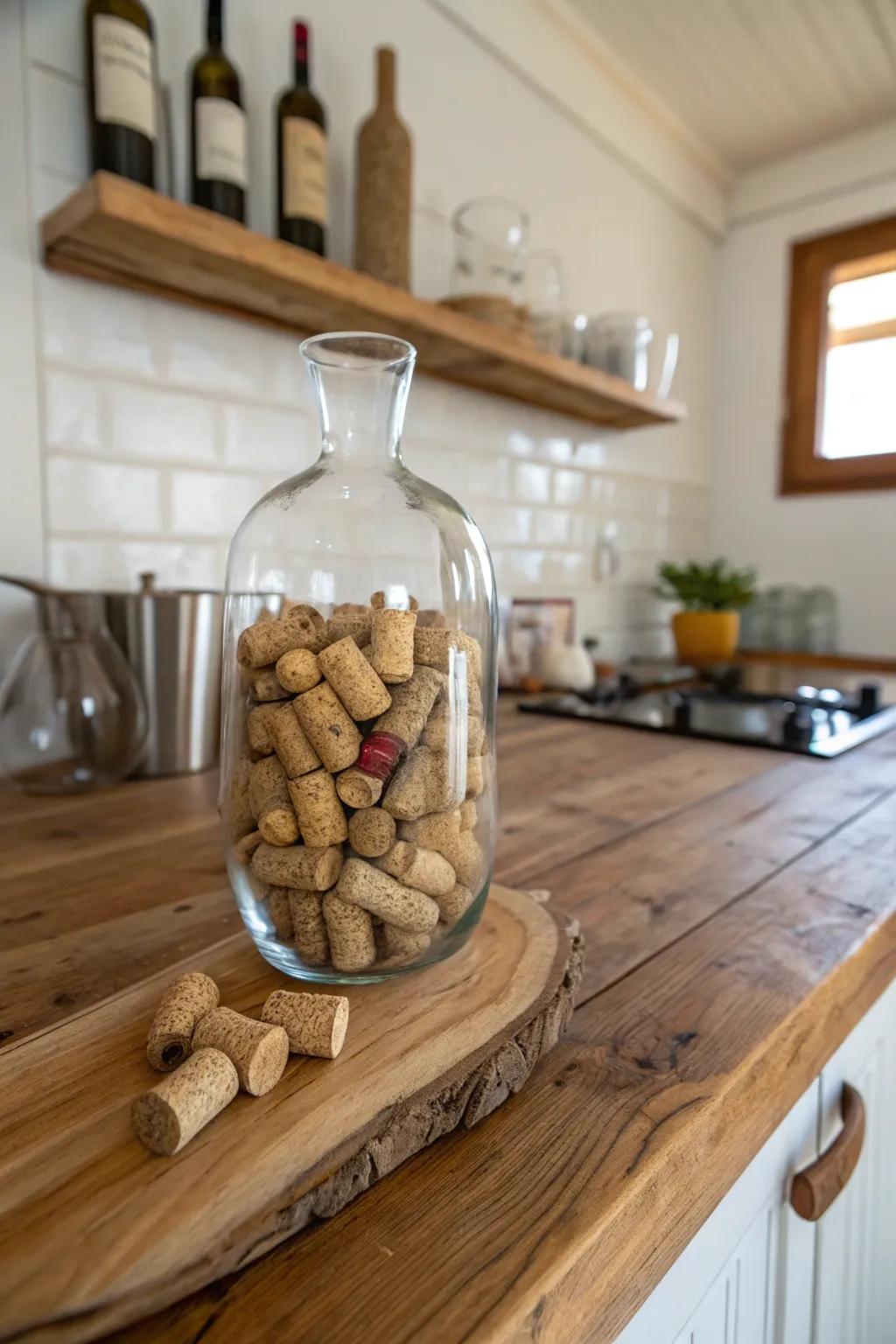 Incorporate a rustic touch using wine stoppers as fillers.