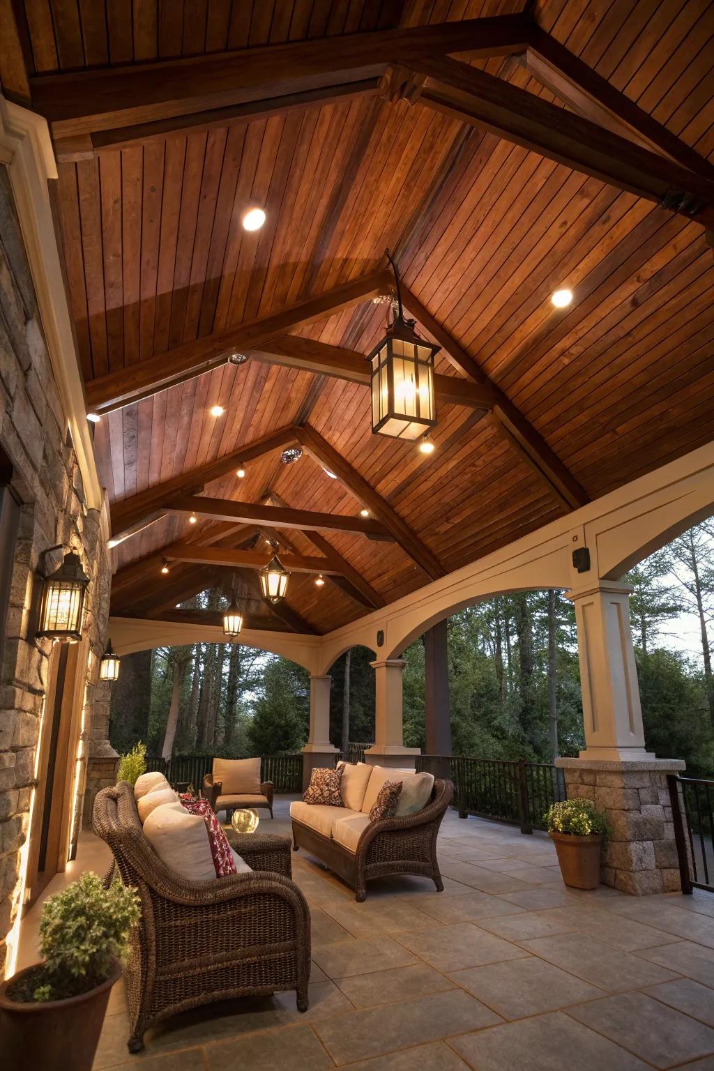 Amplify inherent charm by using a varnished wood ceiling.