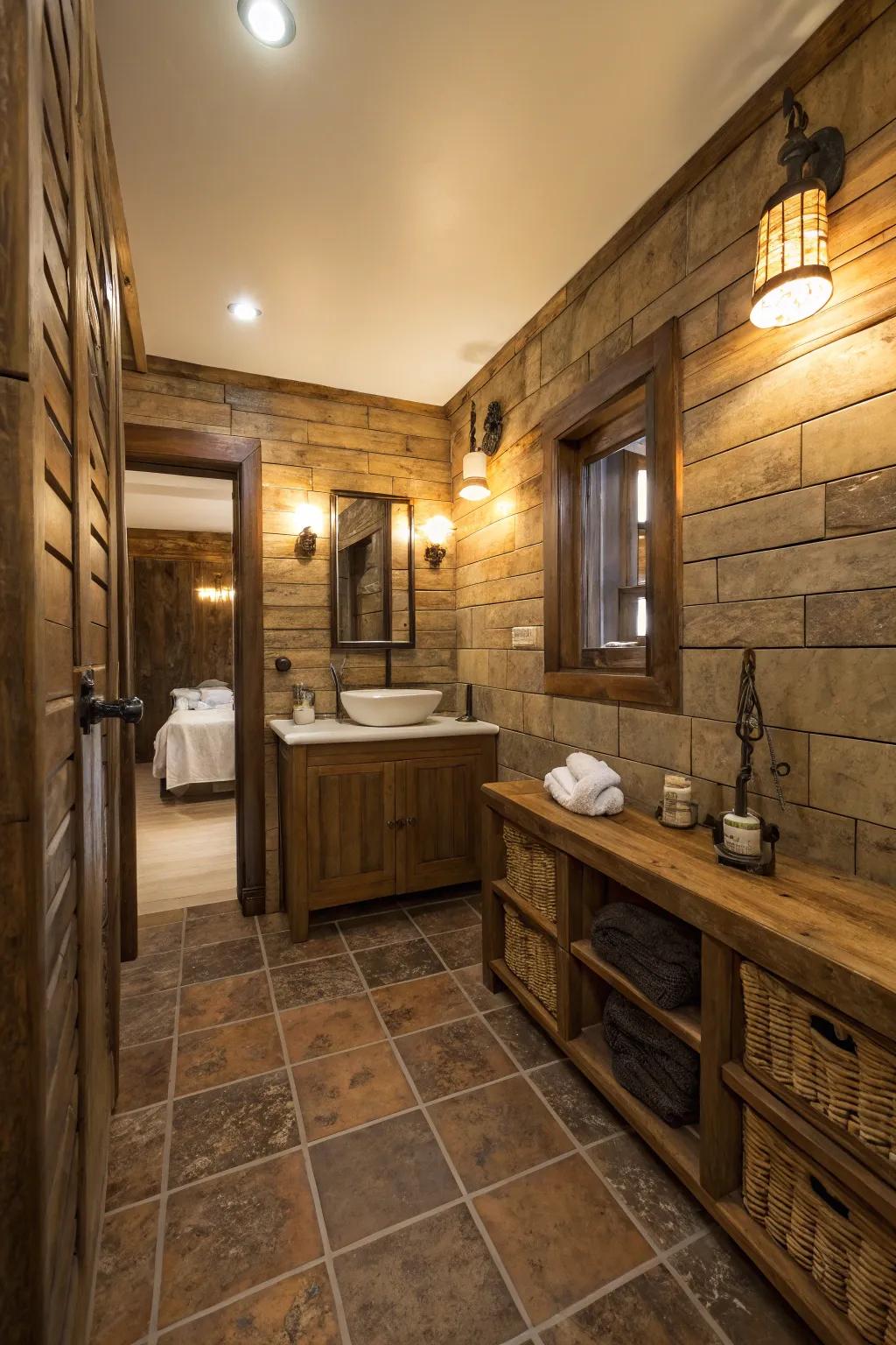 Country wood-look tiles offer the charm of wood with less upkeep.