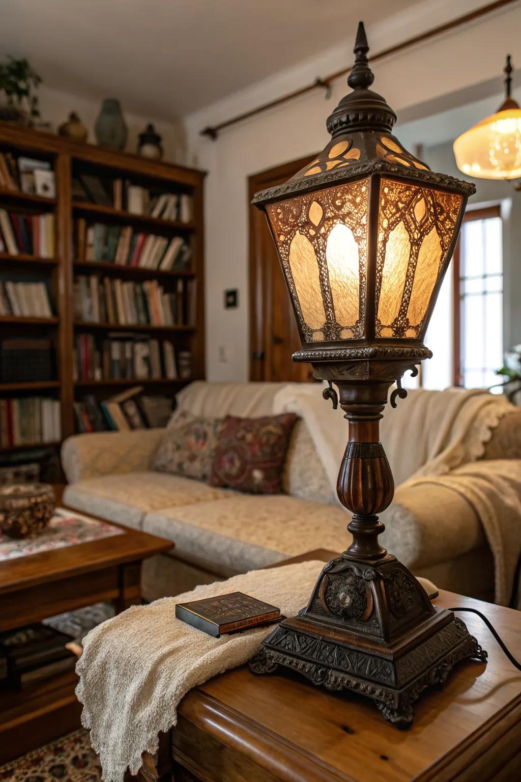 A classic retro lighting fixture illuminating a living room.