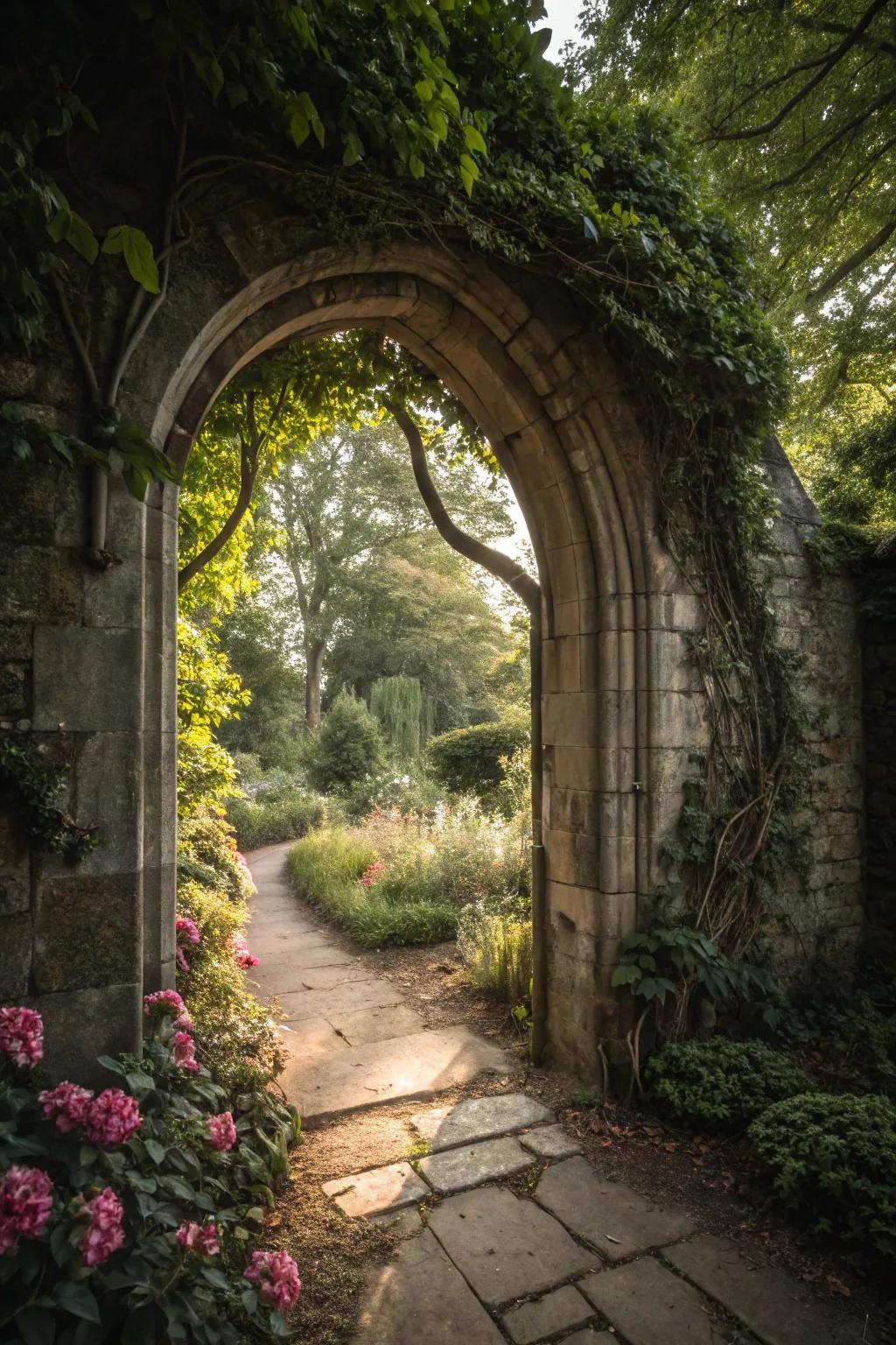 Archways guiding to concealed spots introduce an air of mystery and discovery.