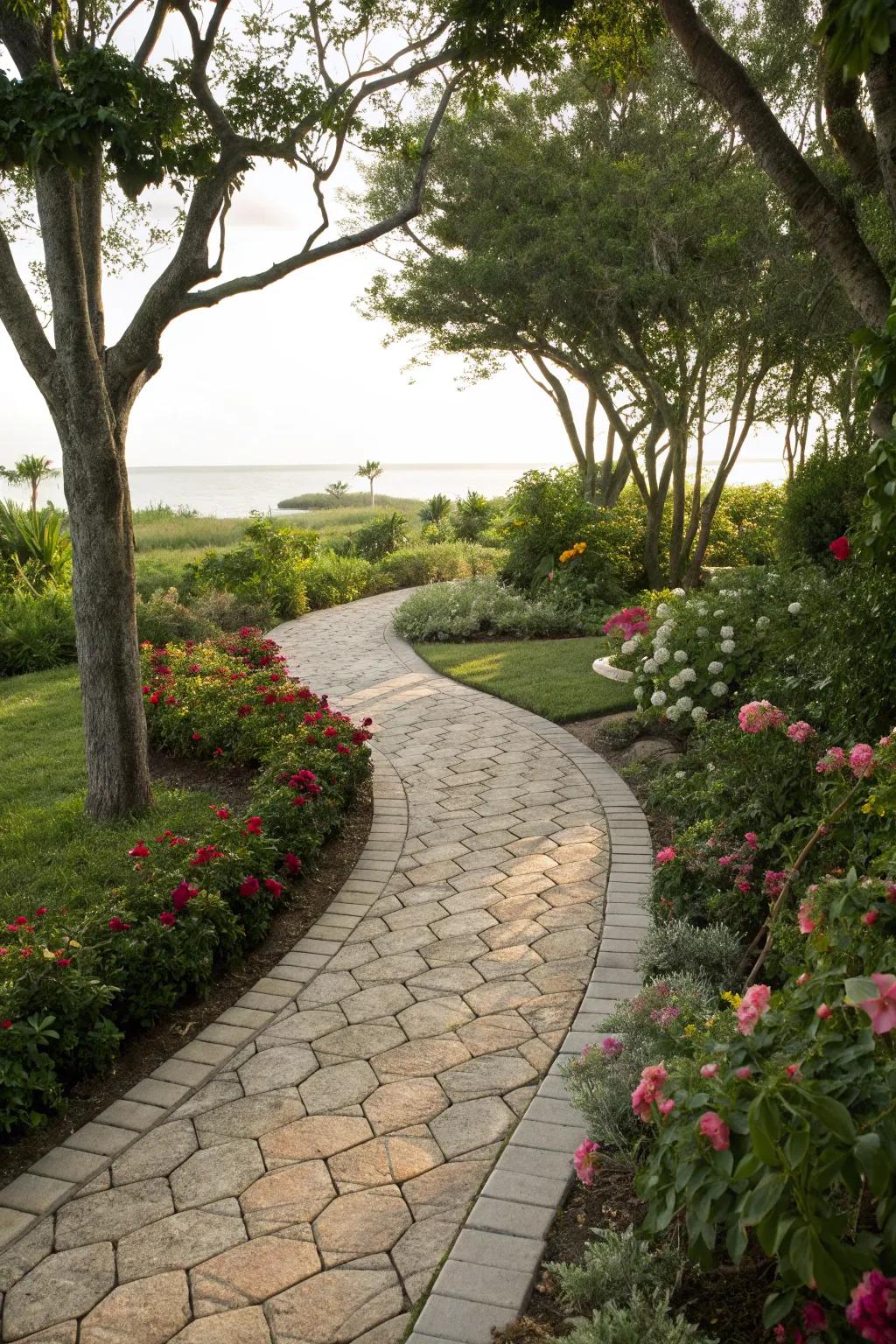 Seashell pavers introduce coastal vibes to your backyard path.