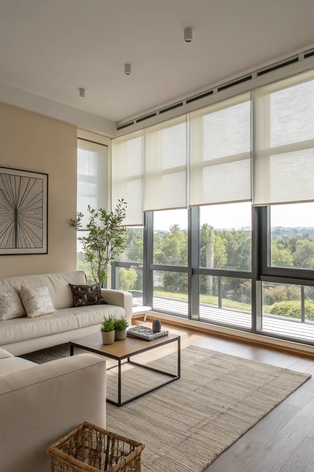 Simple shades provide a streamlined, minimalist appeal.