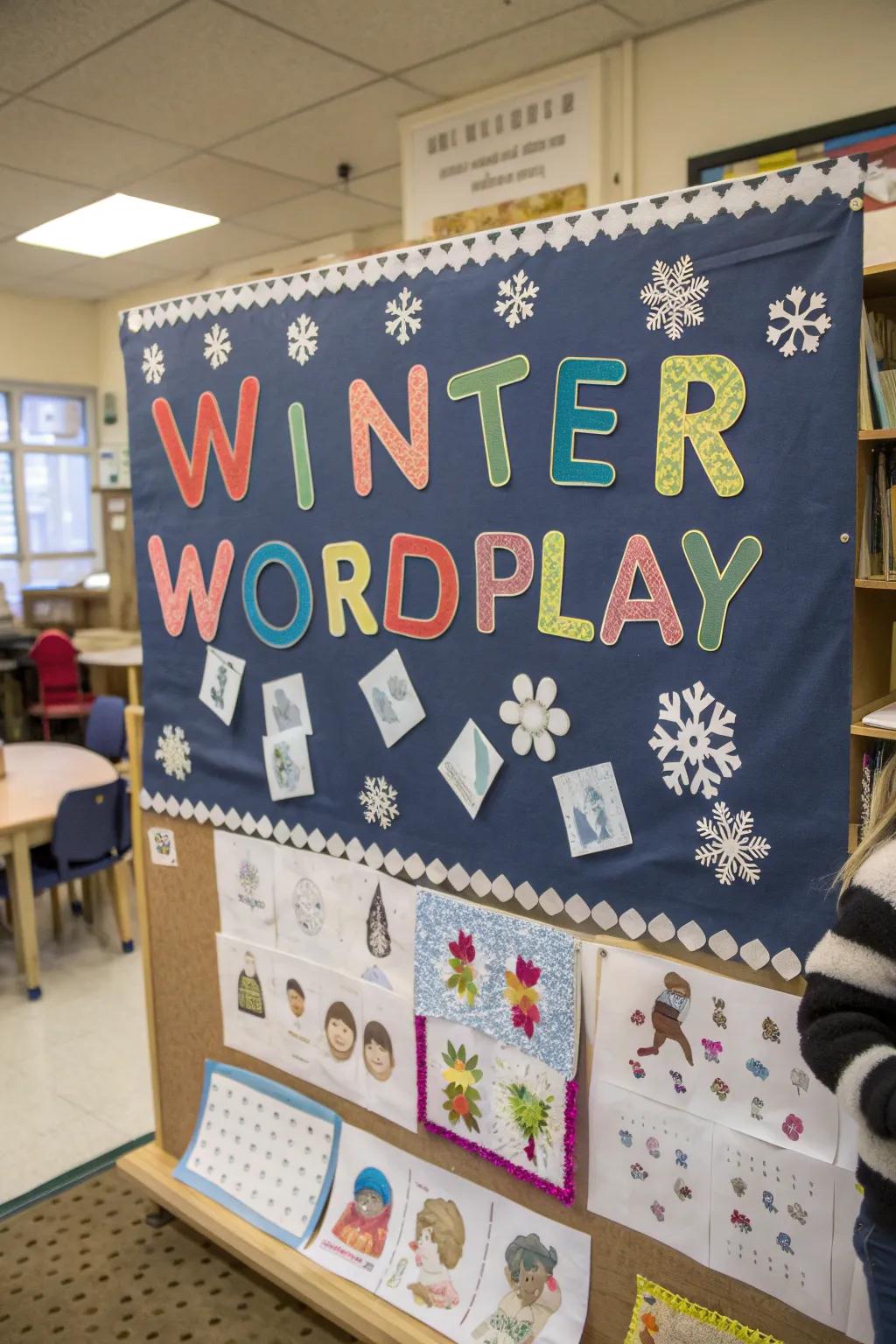 Cold-season speech play adds a playful language element to the bulletin board.
