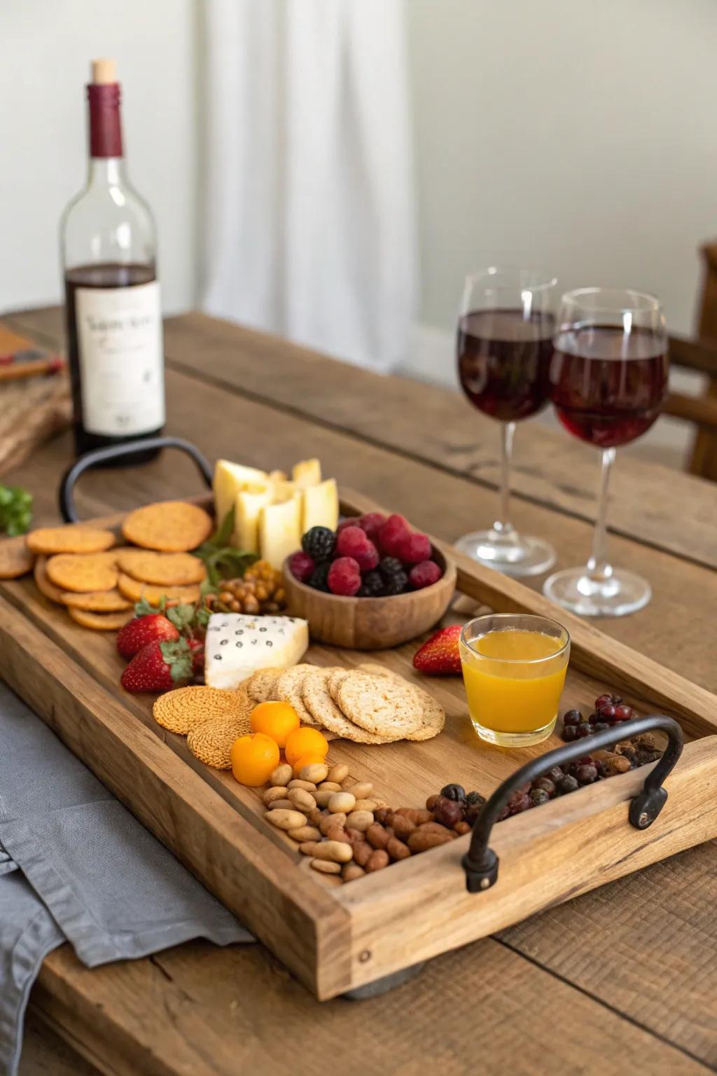 Offer style using a wooden board serving board.