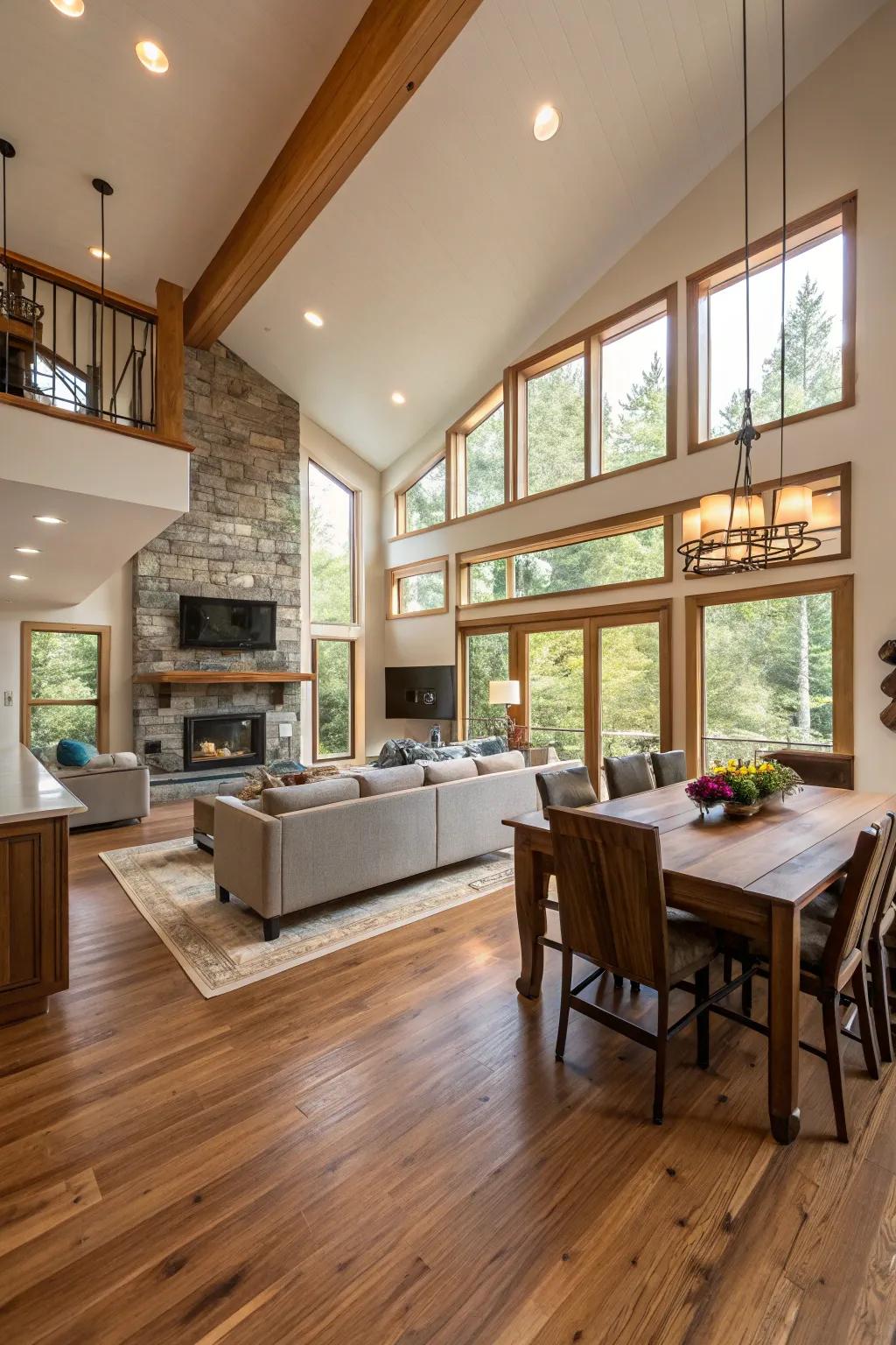 Open-concept home showcasing unifying wood flooring.