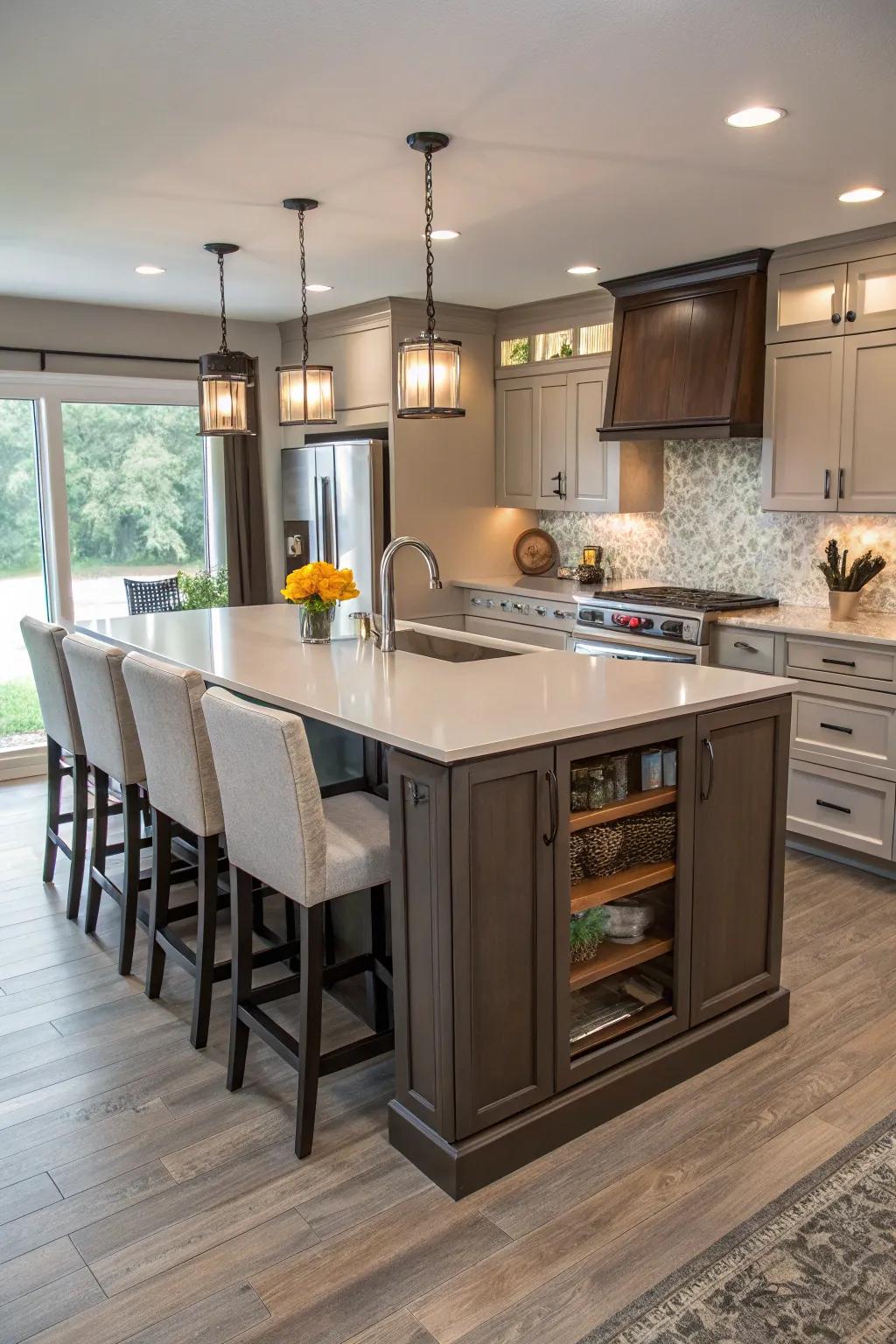 This adaptable island smoothly converts from preparation to dining.