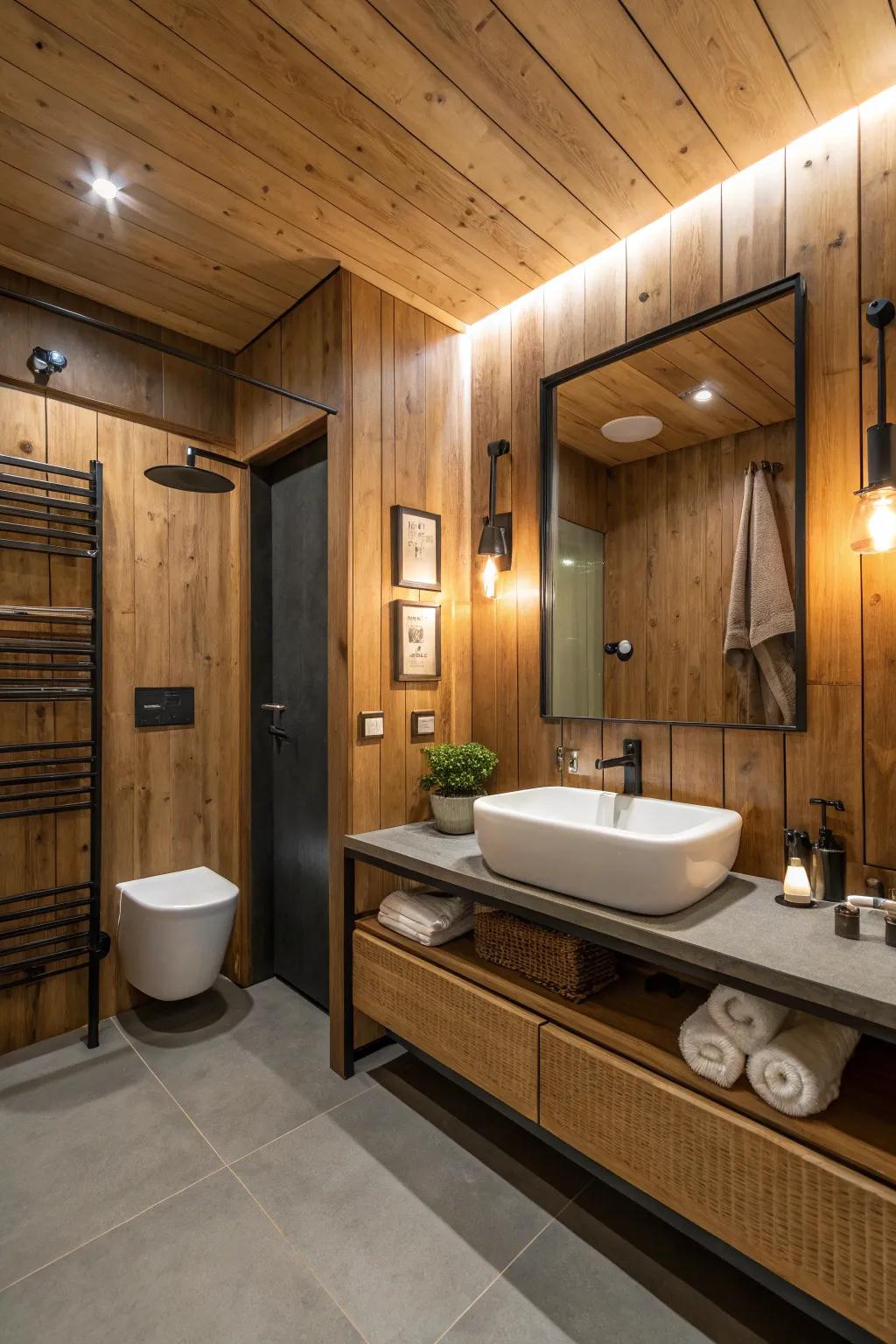 Timber cladding enriches bathing spaces through warmth and texture.