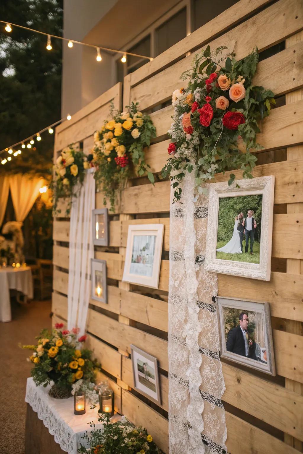 A timber skid facade provides a rustic and adaptable wedding backdrop.