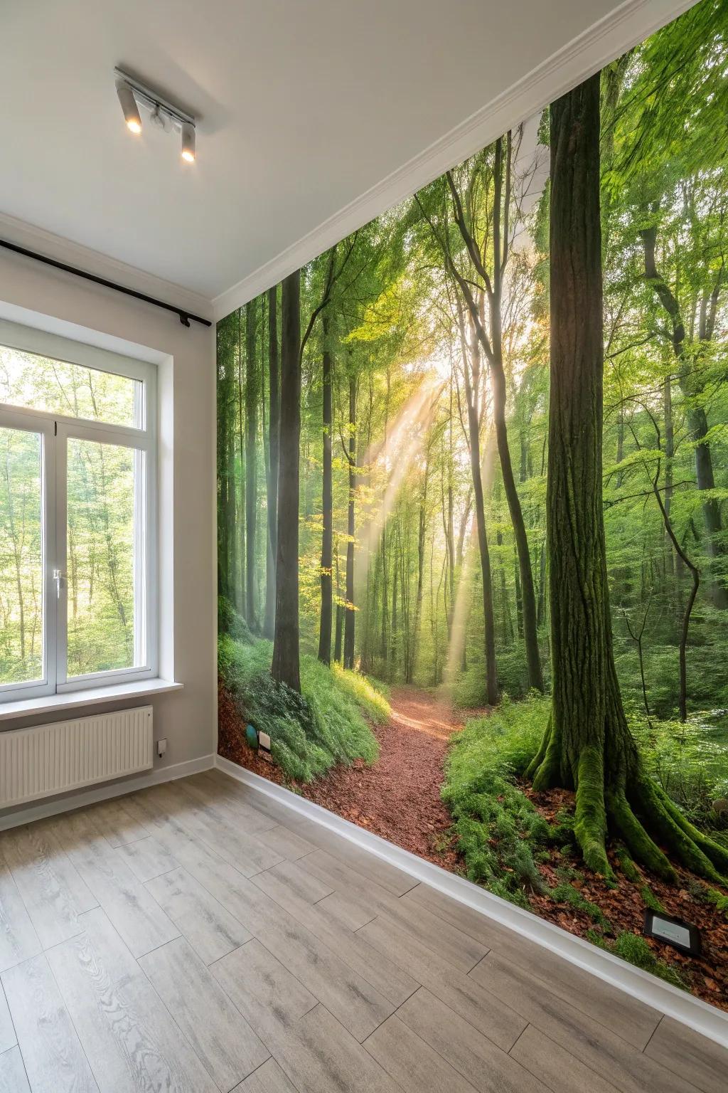 A wall scenery can transport you to an enchanted forest.