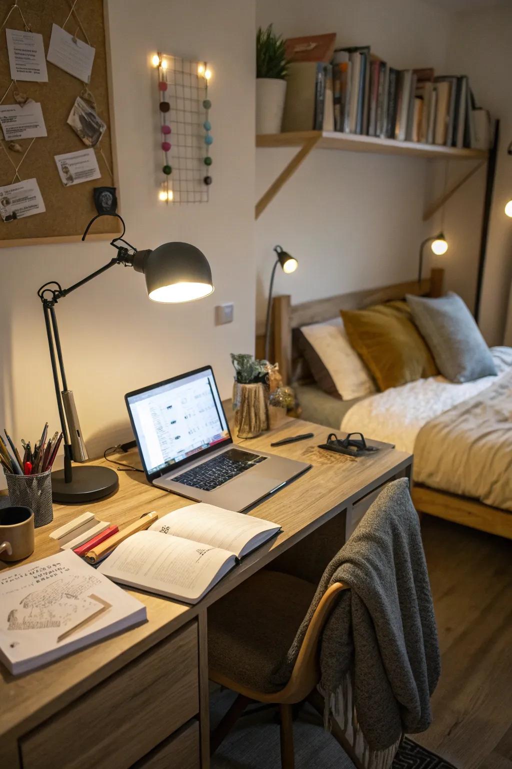 A learning corner featuring focused illumination for a productive learning environment.