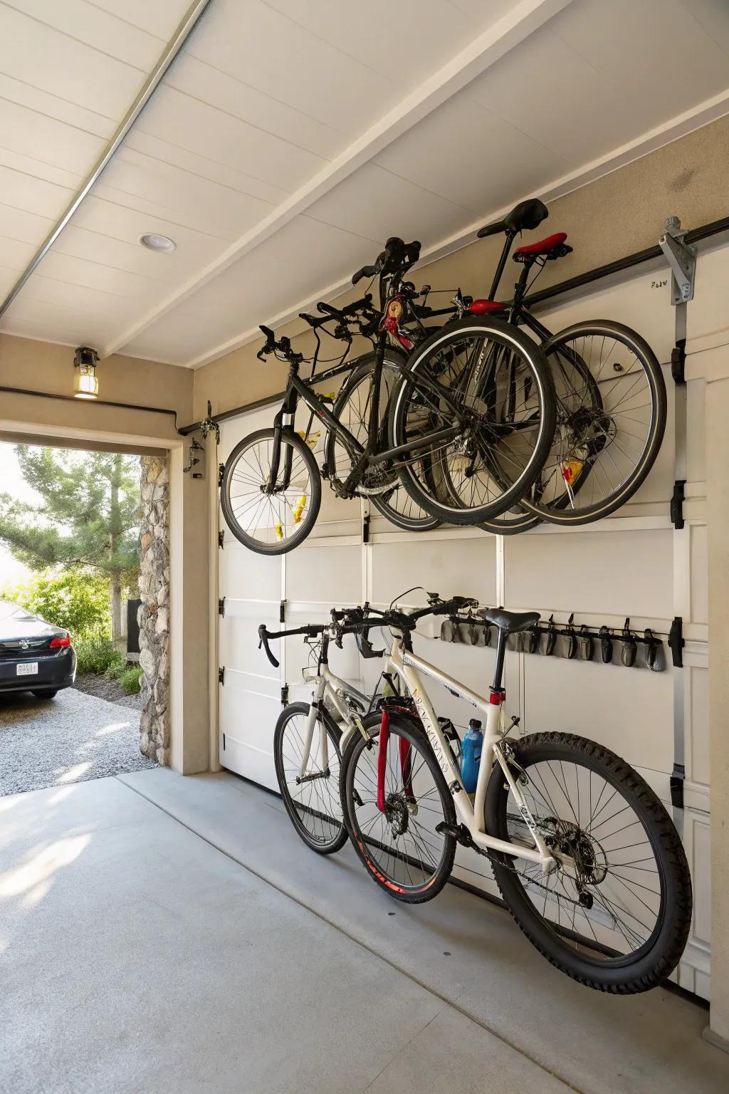 Having a bicycle rack helps organize your bikes.