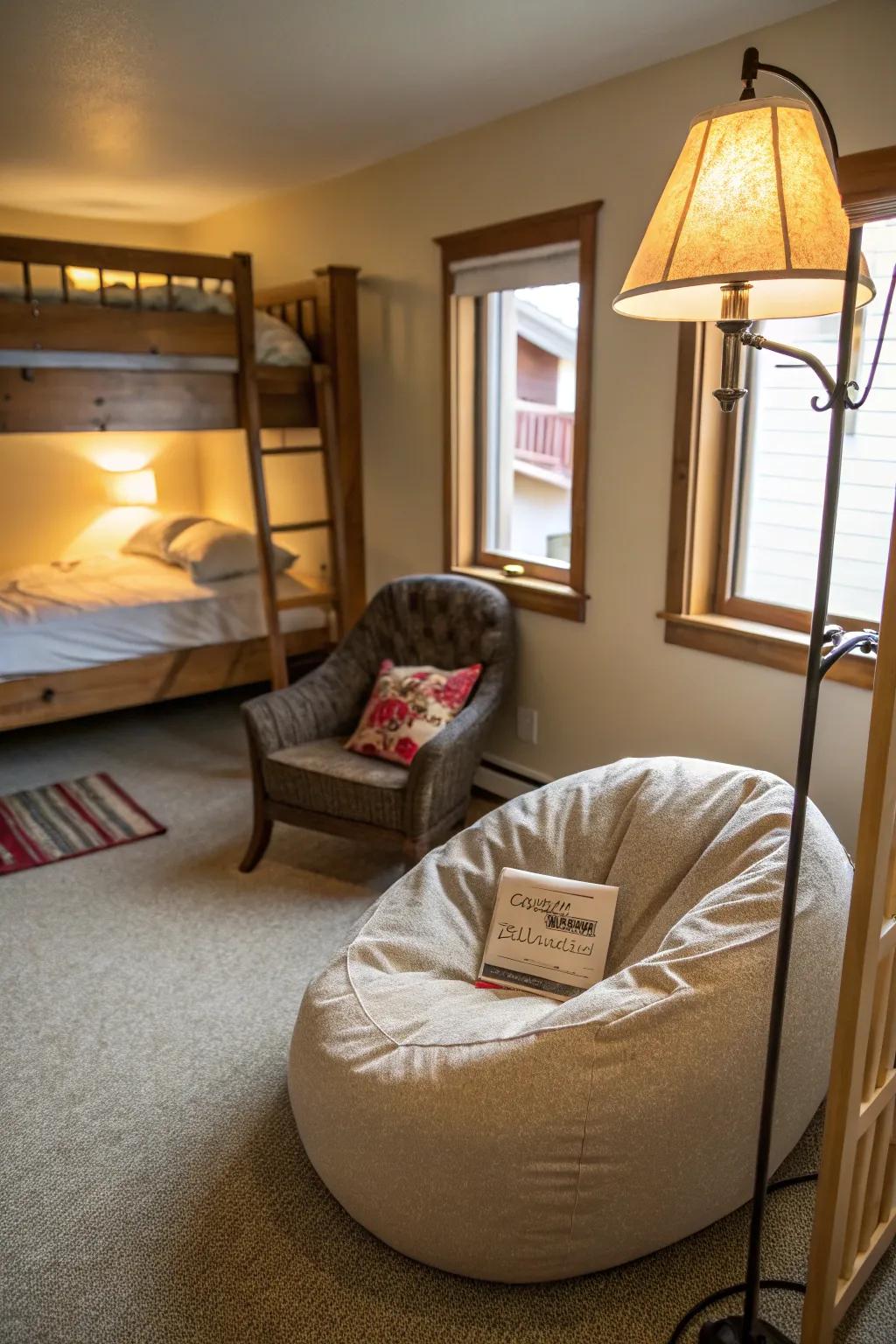 Reading corner as personal relaxation space.